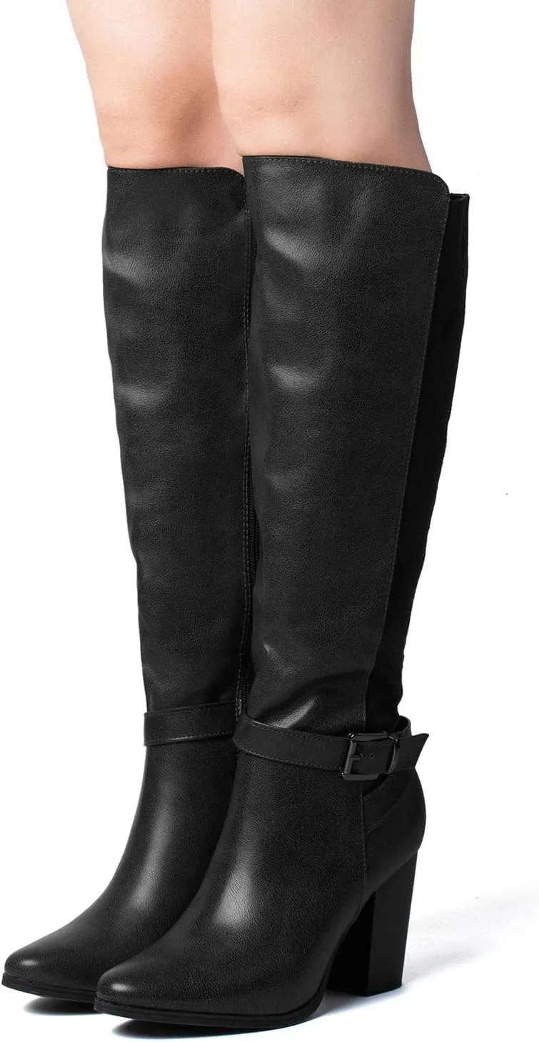 Women's Heeled Knee High Boots Zip Up High Chunky Heeled Boots