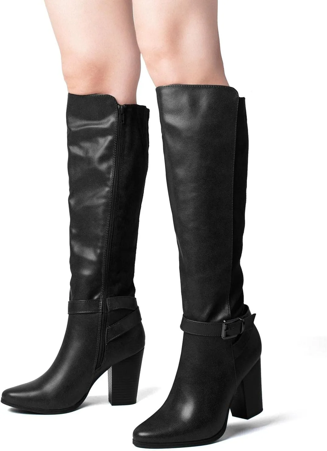 Women's Heeled Knee High Boots Zip Up High Chunky Heeled Boots