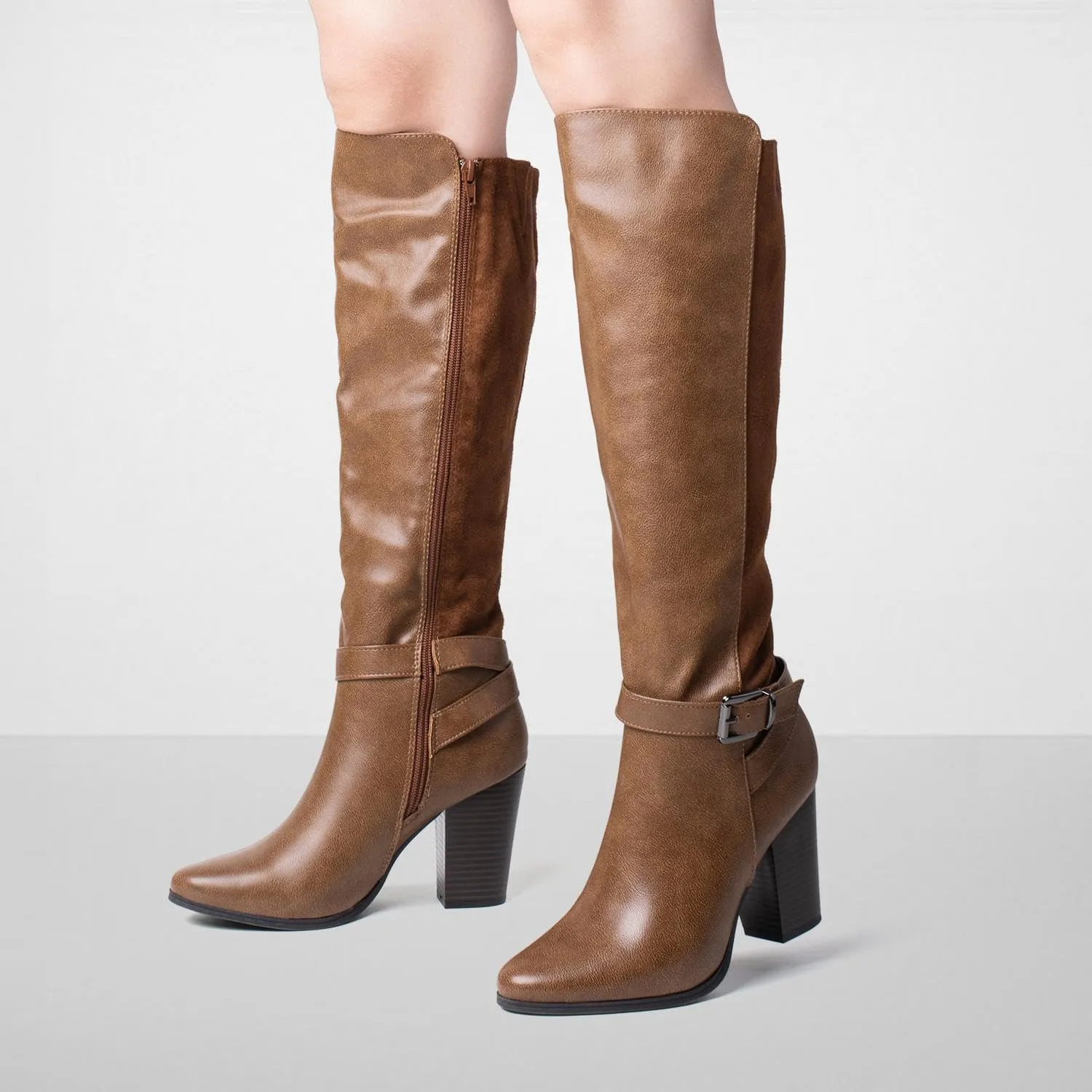 Women's Heeled Knee High Boots Zip Up High Chunky Heeled Boots