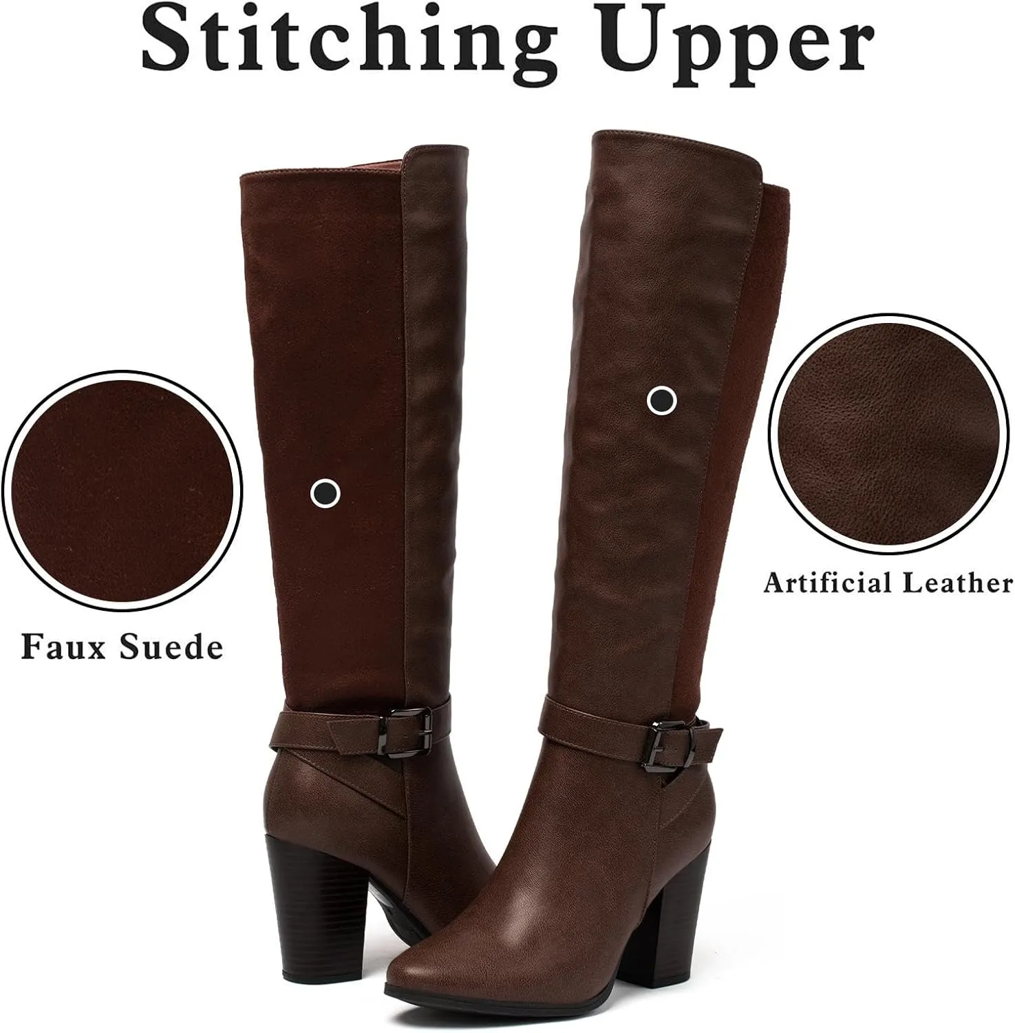 Women's Heeled Knee High Boots Zip Up High Chunky Heeled Boots