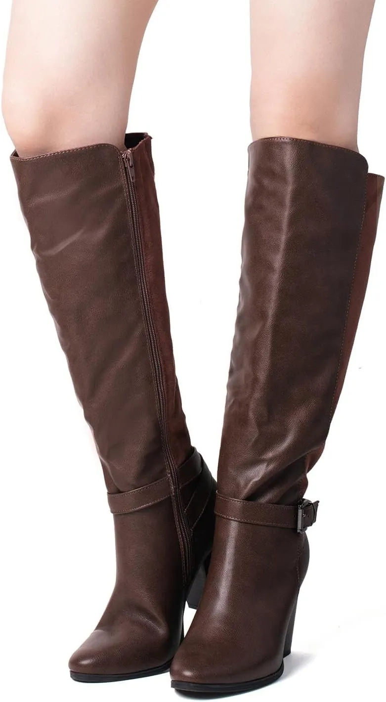 Women's Heeled Knee High Boots Zip Up High Chunky Heeled Boots