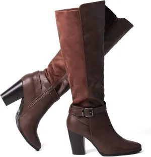 Women's Heeled Knee High Boots Zip Up High Chunky Heeled Boots