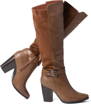 Women's Heeled Knee High Boots Zip Up High Chunky Heeled Boots