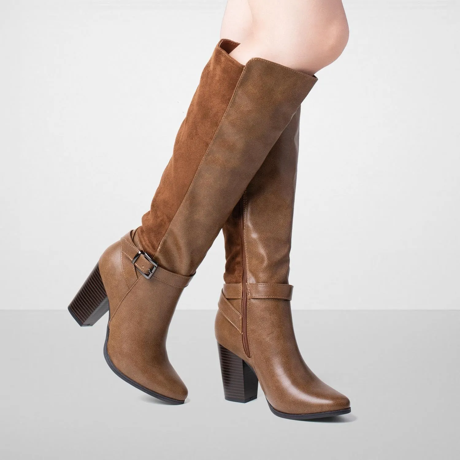 Women's Heeled Knee High Boots Zip Up High Chunky Heeled Boots