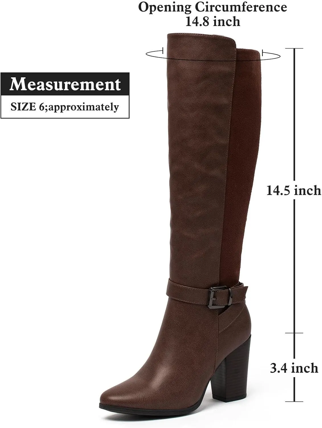 Women's Heeled Knee High Boots Zip Up High Chunky Heeled Boots