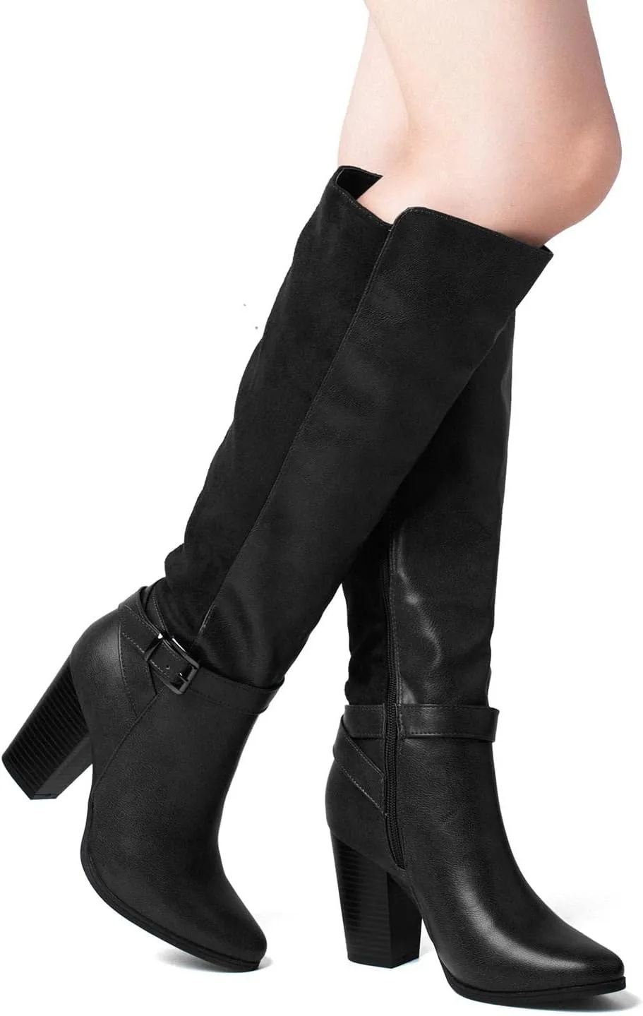 Women's Heeled Knee High Boots Zip Up High Chunky Heeled Boots