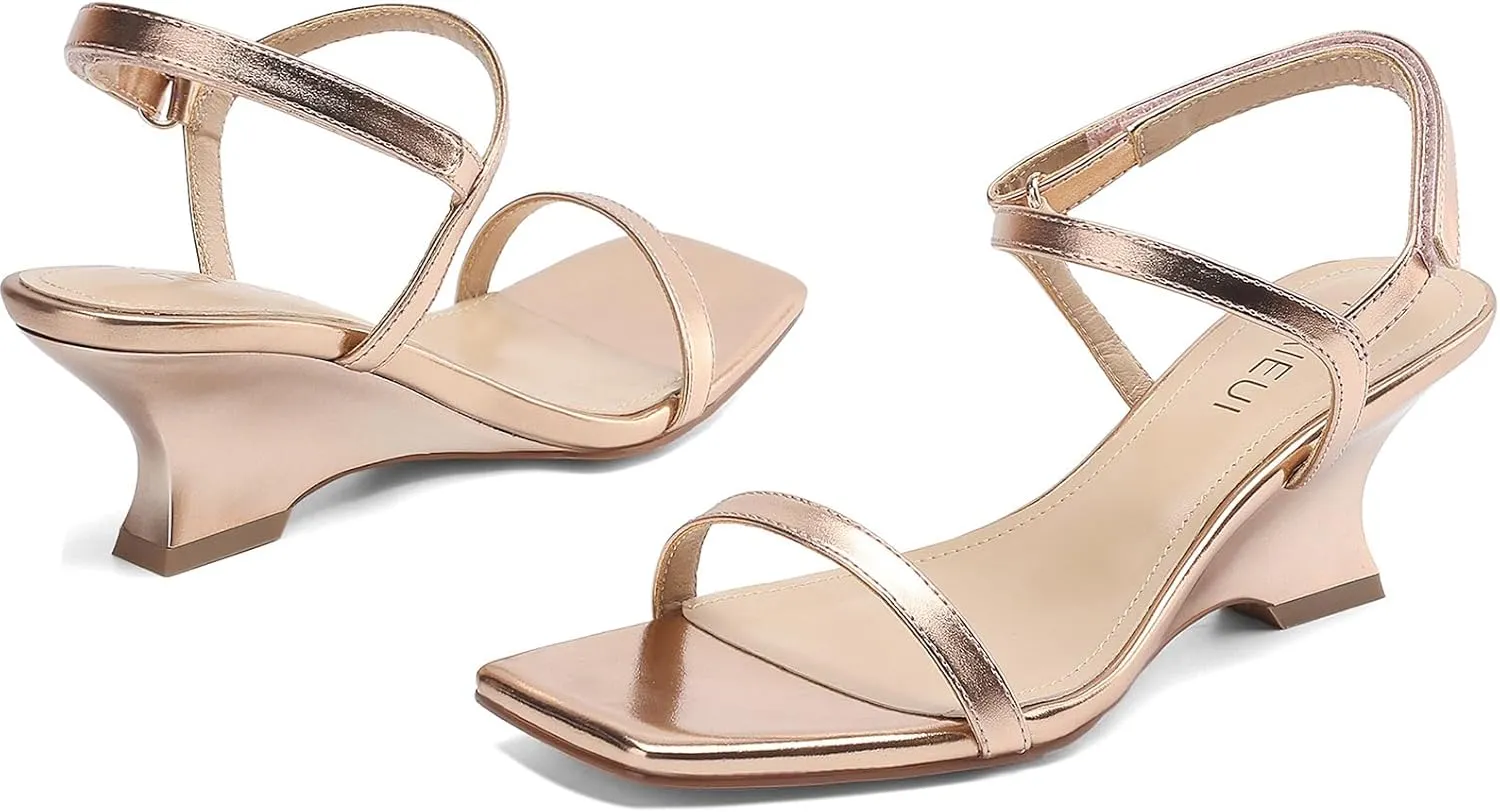 Women's Heels Wedges Sandals Low Block Sandal Square Open Toe Heels for Women with Ankle Strap Comfort Party Dress Shoes