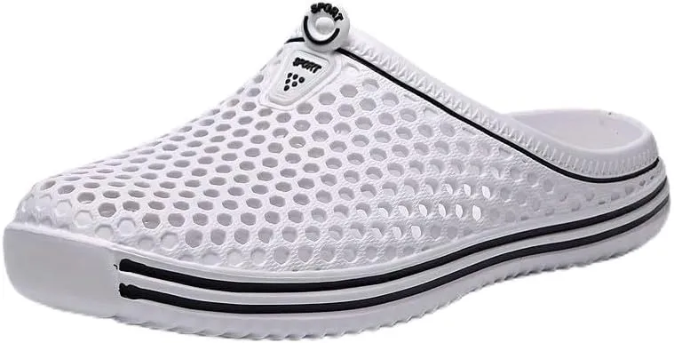 Women's Hollow Out Flat Clogs, Closed Toe Breathable Non Slip Garden Mules, Casual Beach Slide Shoes
