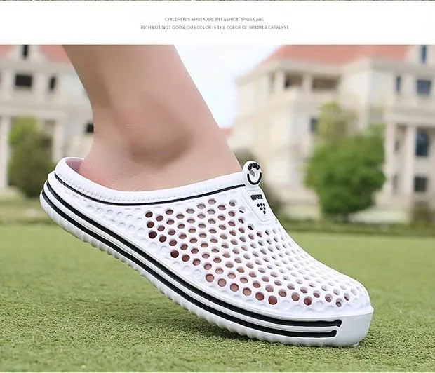 Women's Hollow Out Flat Clogs, Closed Toe Breathable Non Slip Garden Mules, Casual Beach Slide Shoes