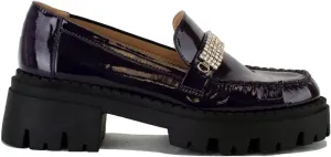 Women's Loafer with Rhinestone Chunky Penny Loafer Lug Sole Platform Loafer Round Toe Slip On Loafers