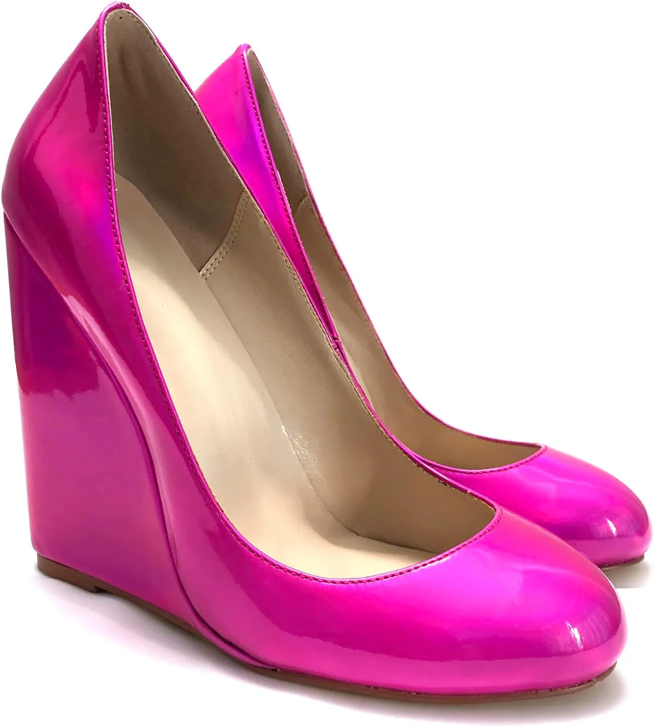 Women's Metallic Wedges Round Toe High Heels Wedge Pumps for Ladies Party Wedding & Evening Footwear Comfortable Shoes