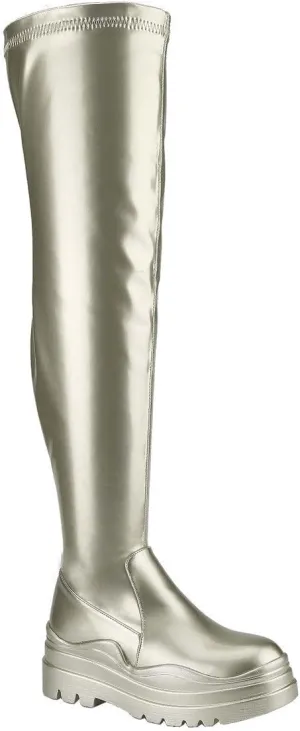 Women's Over The Knee Boots Lug Sole Round Toe Thigh High Chunky Block Heels Flat Boots