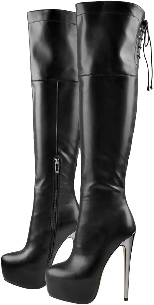 Women's Over The Knee Pull On Buckle Stiletto Heeled Lace Up Boots