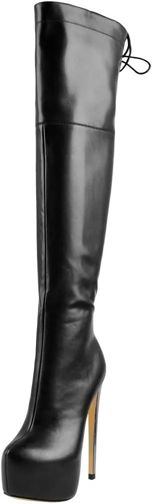 Women's Over The Knee Pull On Buckle Stiletto Heeled Lace Up Boots