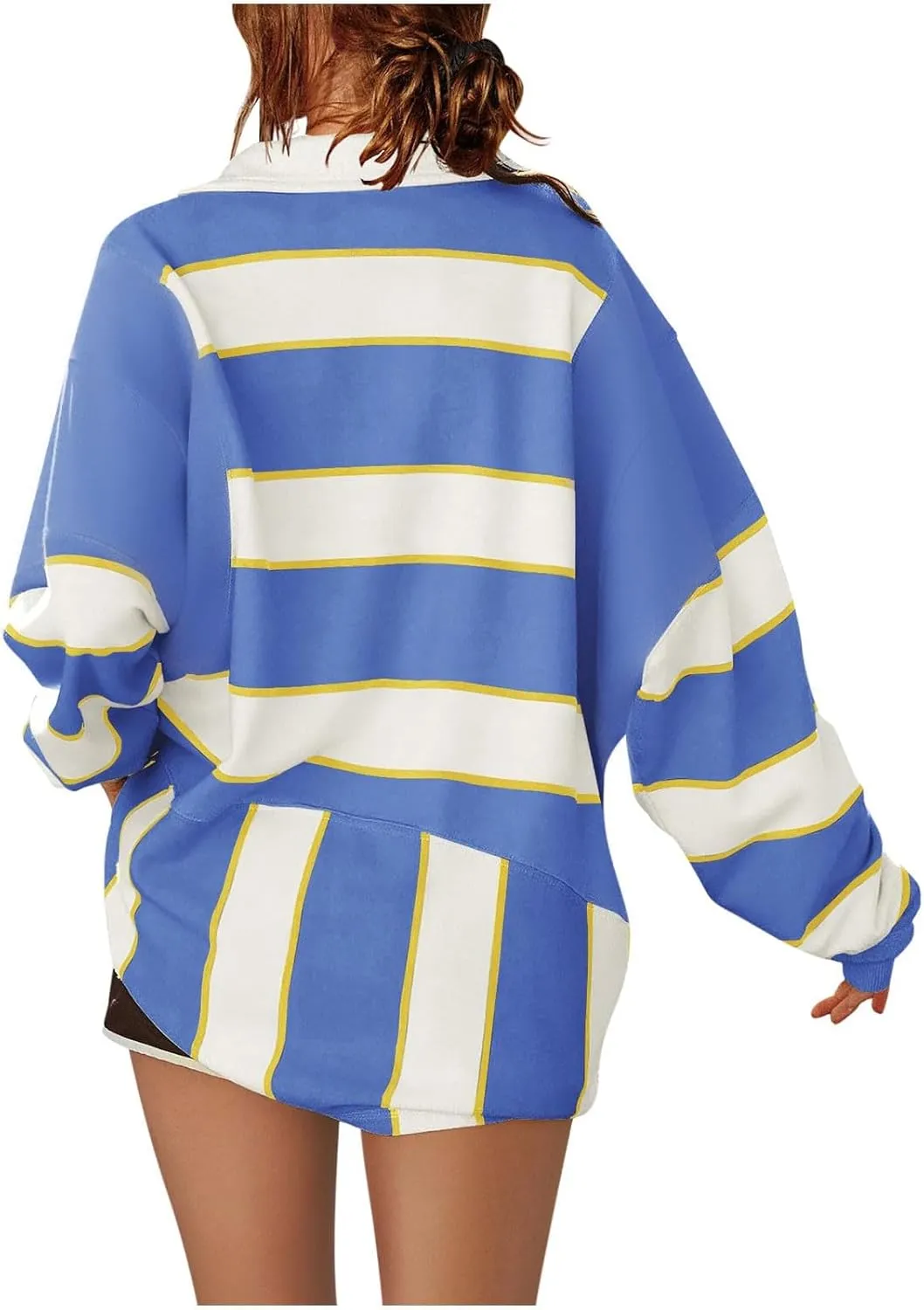 Womens Oversized Striped Swearshirt V Neck Color Block Tops Teen Girls Y2K Clothes Trendy Preppy Outfits Fall Shirts