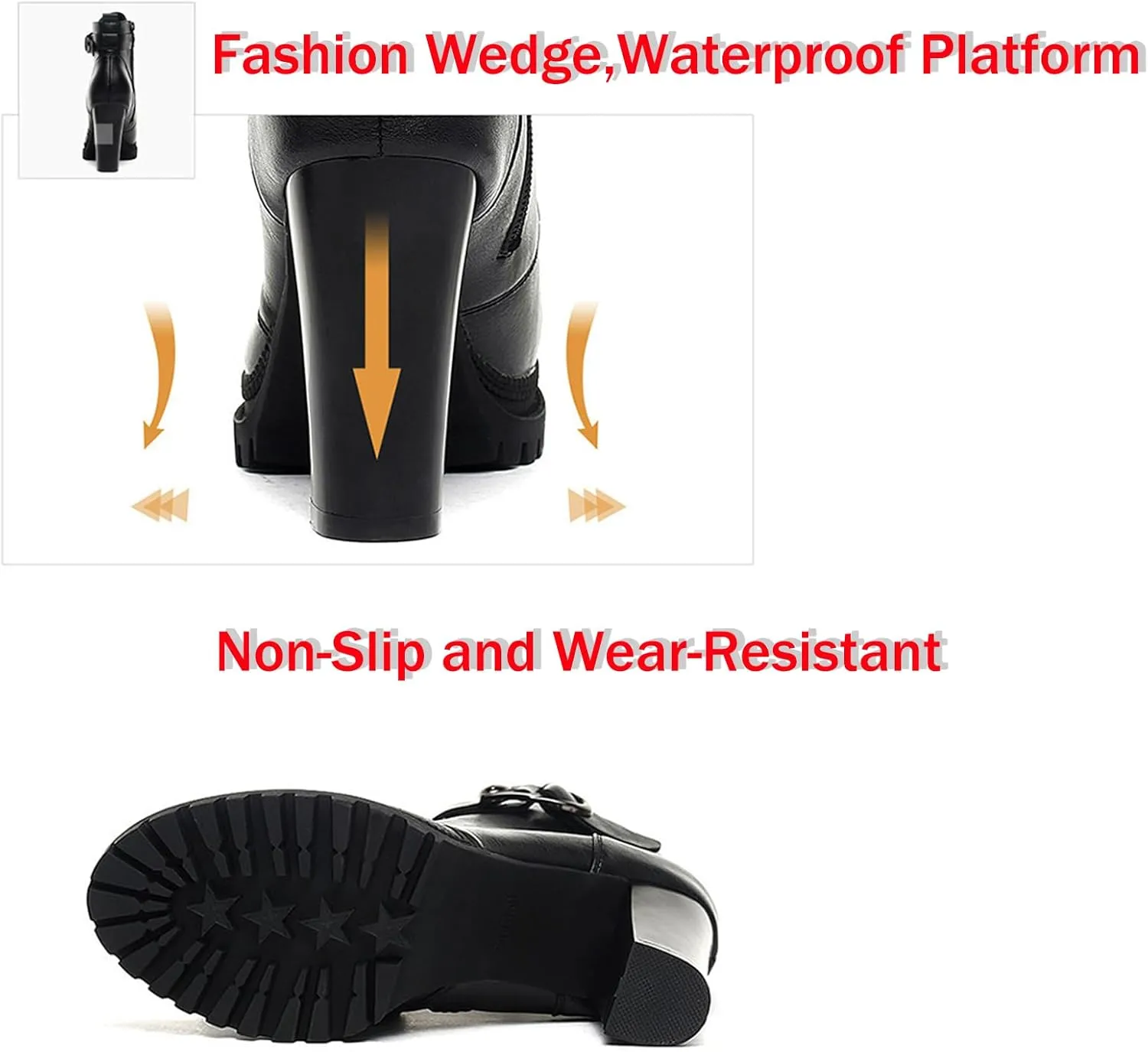 Women's Platform Block High Heel Ankle Boots with Leather Buckle,Autumn Winter Warm Lining Fashion Round-Toe Lace-Up Side Zipper Chunky High Heels Gothic Booties