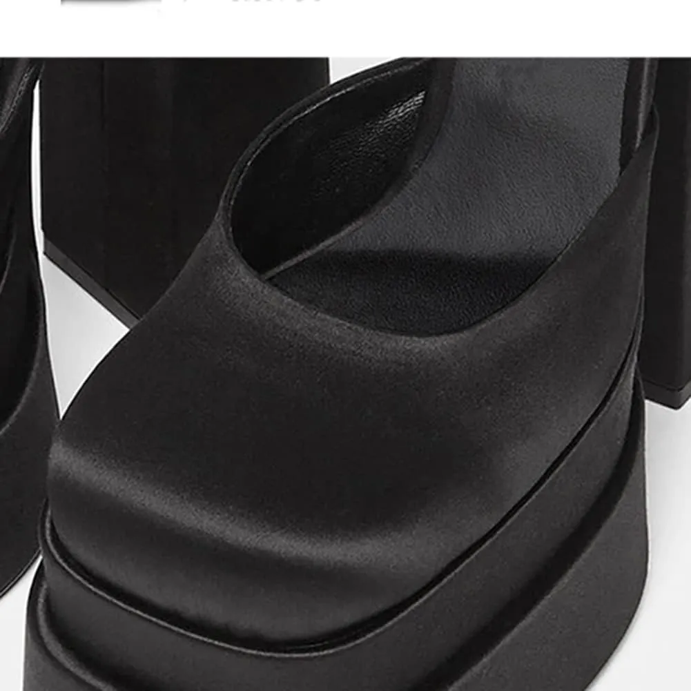 Womens Platform Chunky High Block Heels Ankle Strap Buckles Wedge Dress Pumps