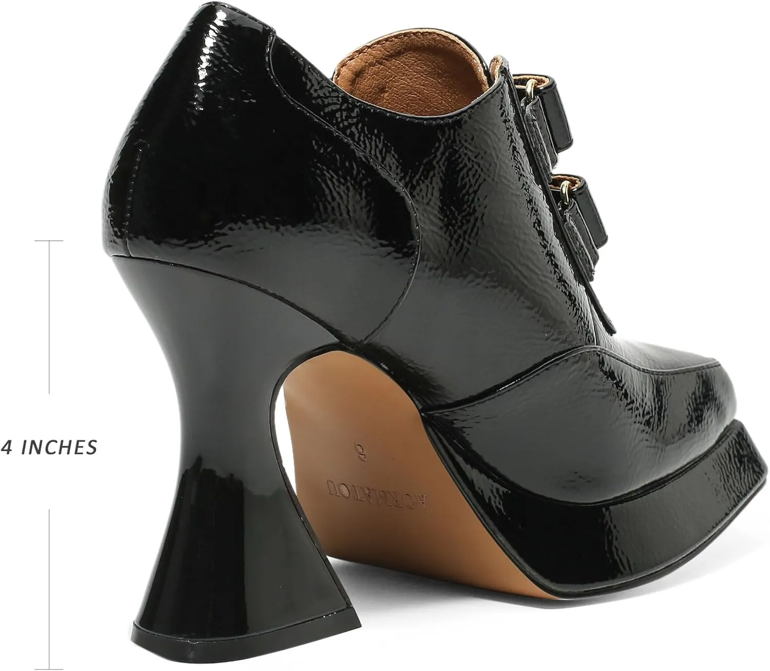 Women's Platform Pumps Patent Leather Chunky Heels Square Toe High Heel Booties Platform Boots for Women Dress Shoes