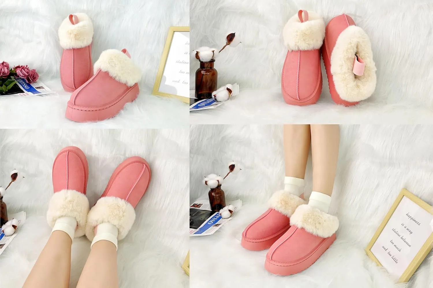 Women's Platform Slippers Winter Mini Boots Anti-Slip Suede Slip on Women Sneakers Fur Lined House Slippers for Indoor Outdoor