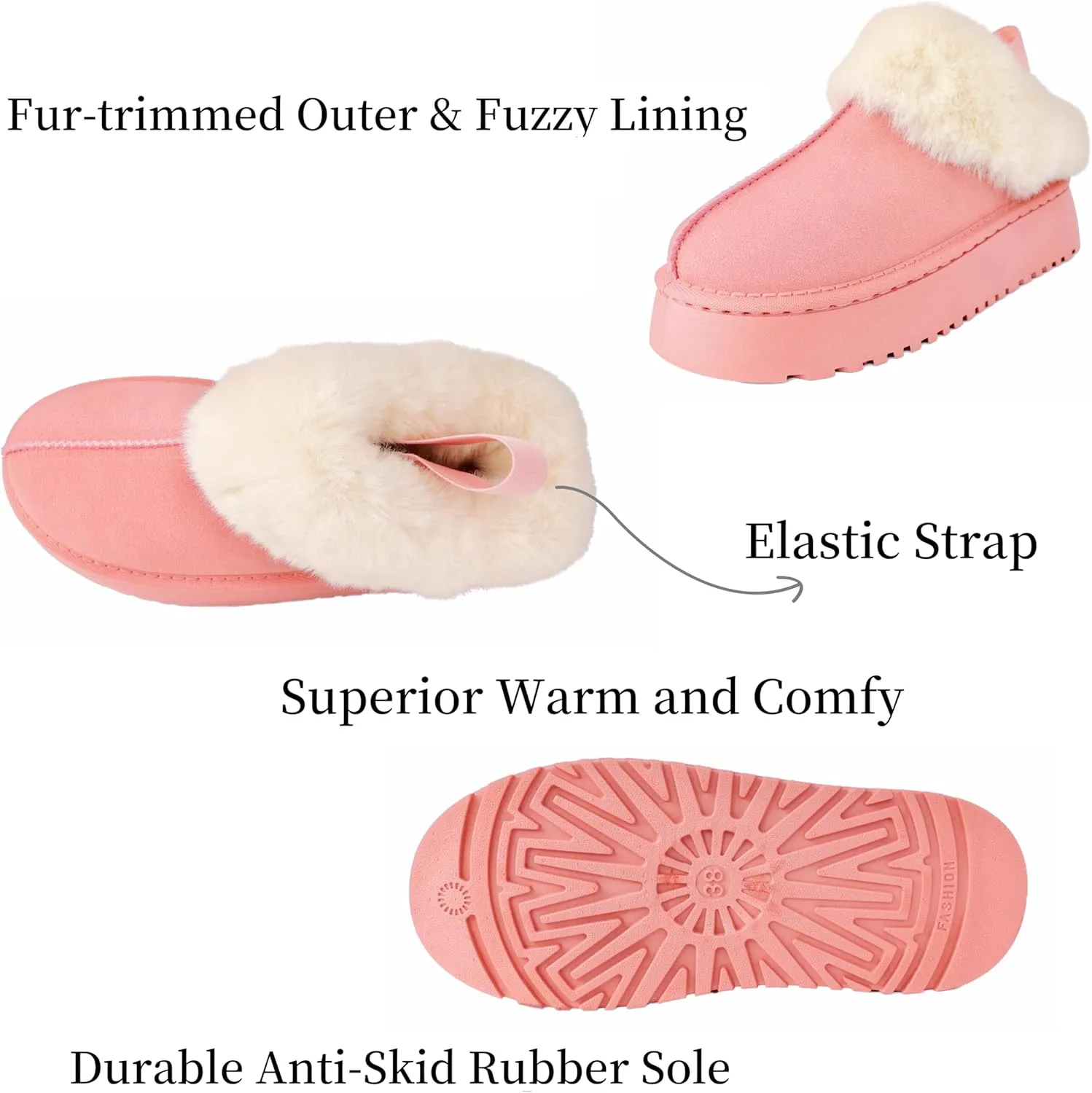 Women's Platform Slippers Winter Mini Boots Anti-Slip Suede Slip on Women Sneakers Fur Lined House Slippers for Indoor Outdoor