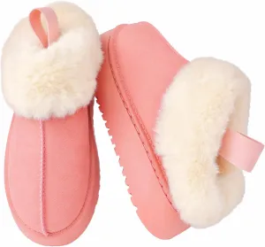 Women's Platform Slippers Winter Mini Boots Anti-Slip Suede Slip on Women Sneakers Fur Lined House Slippers for Indoor Outdoor