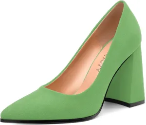 Women's Pumps, Pointed Toe Block High Heels, Slip On Fashion Chunky Heel Shoes for Women