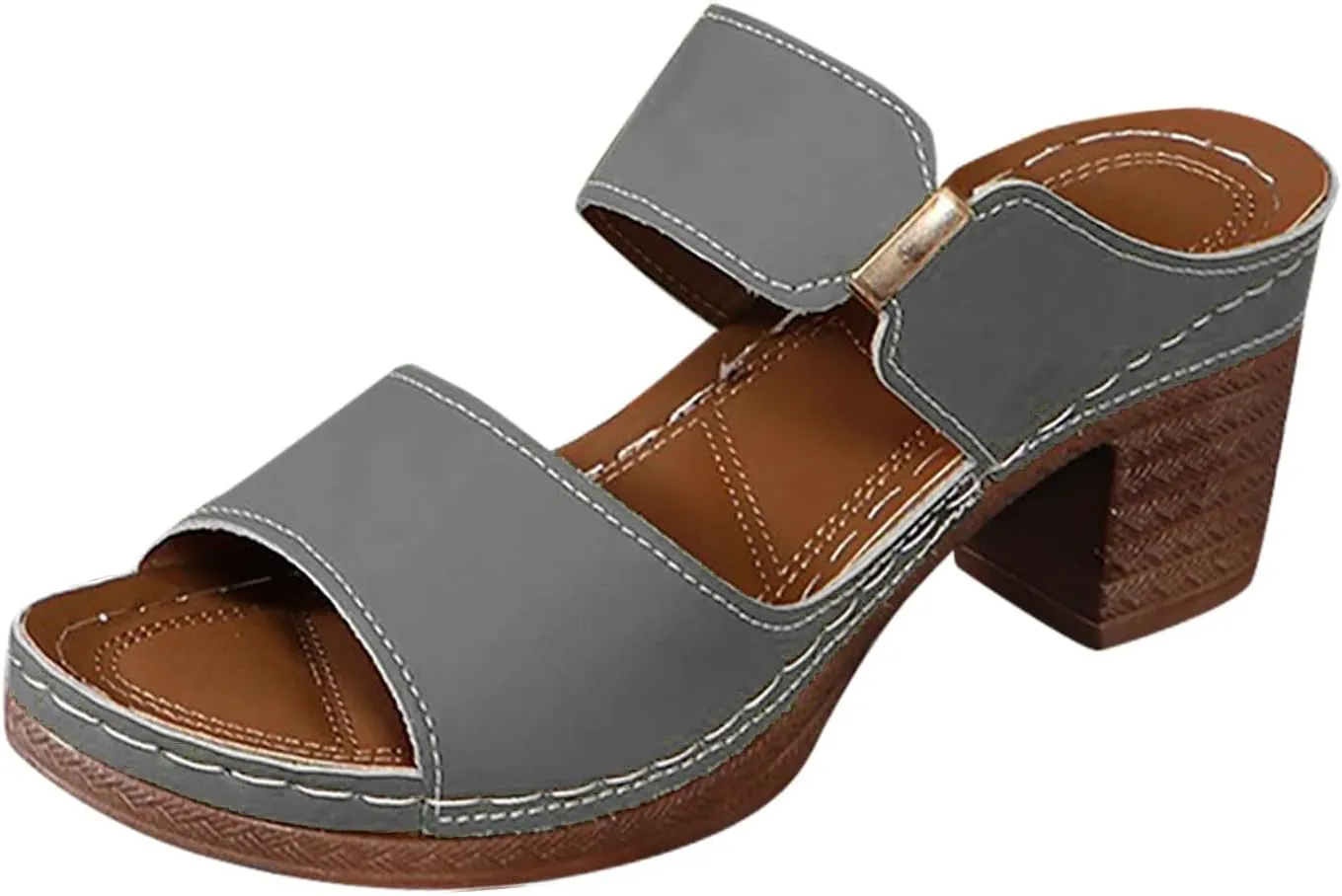 Women's Sandal Heels,Two Strap Open Toe Platform Slip-on Chunky Heels Sandals For Women Comfortable Walking Casual Dressy Summer Mules Shoes
