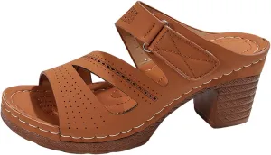 Women's Sandal Heels,Two Strap Open Toe Platform Slip-on Chunky Heels Sandals For Women Comfortable Walking Casual Dressy Summer Mules Shoes
