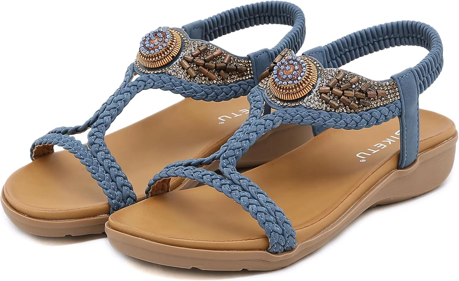 Womens Sandals Shoes Elastic Bohemian Flats Women Comfort Walking Slip on Casual Summer Beach Shoes