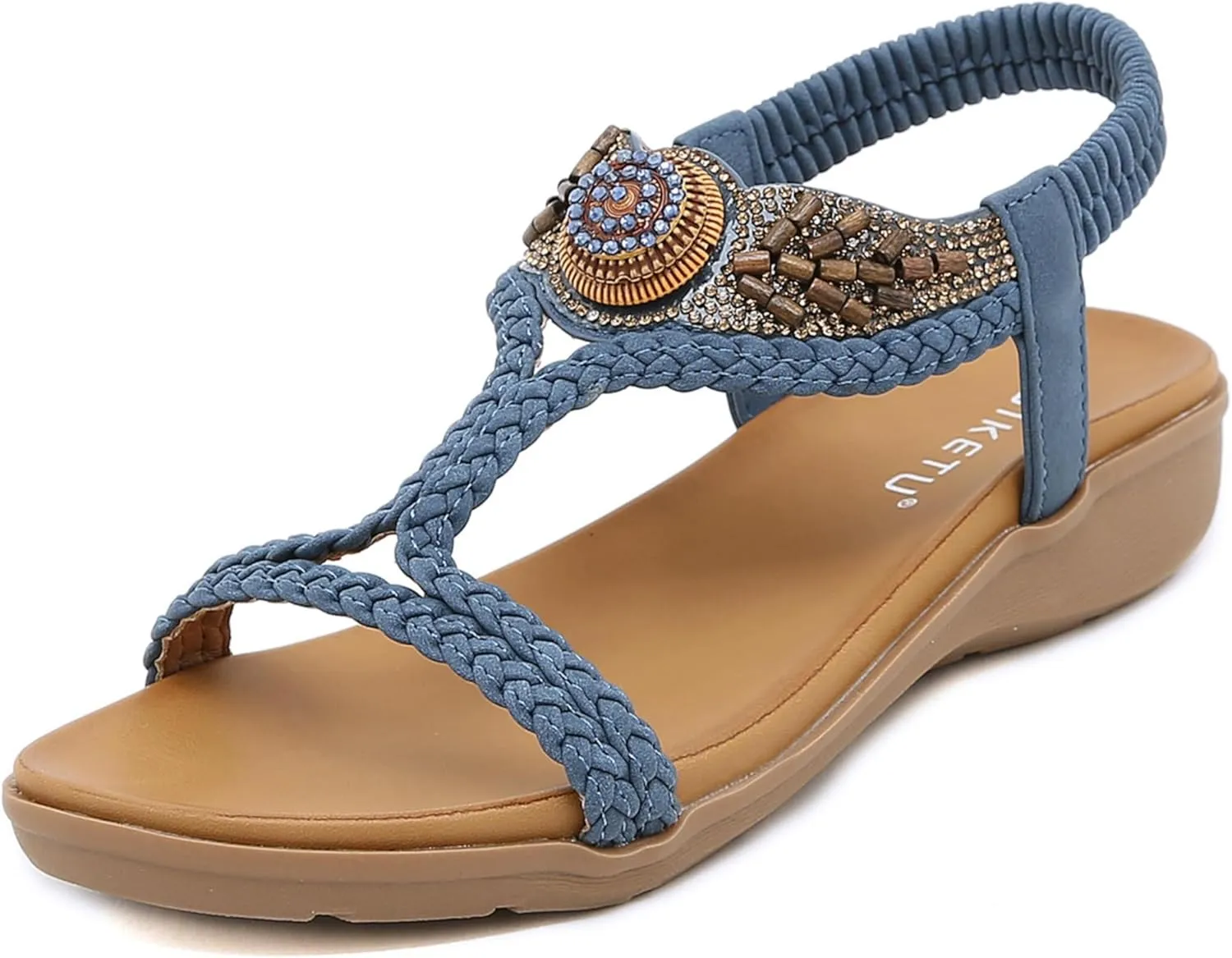 Womens Sandals Shoes Elastic Bohemian Flats Women Comfort Walking Slip on Casual Summer Beach Shoes