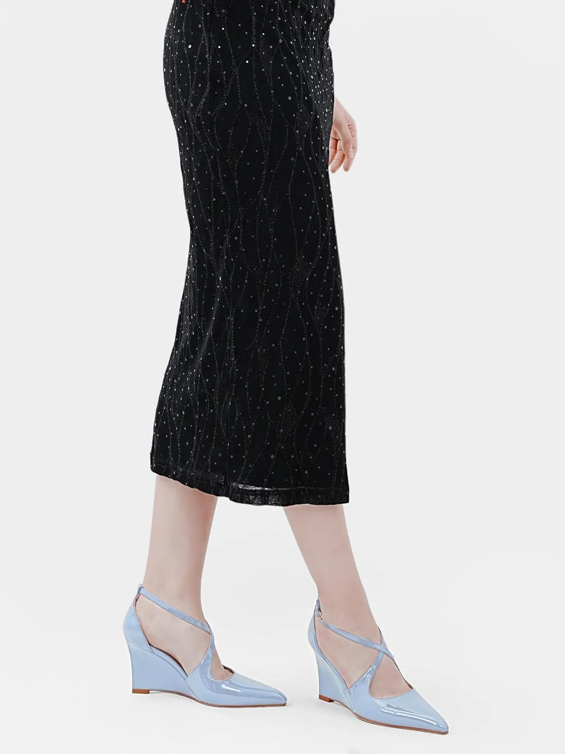 Women's Sexy Wedge Heels Pointed Close Toed Patent Leather Pumps Cross Strappy Wedges Pointy Pump Ankle Strap Buckle Comfortable Wedding Dressy Shoes