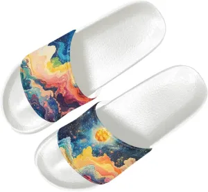 Womens Slide Sandals Slip On Anti-skid Bathroom Slippers Fashion Comfort Soft Summer Beach Shoes Casual Peep Toe Shoes SizeUS 6-13.5