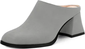 Women's Slide Sandals, Square Closed Toe Chunky Heeled Sandals, Comfort Slip On Fashion Solid Suede Mules Sandals for Women