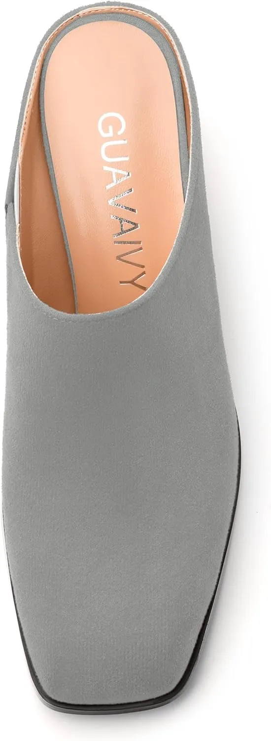 Women's Slide Sandals, Square Closed Toe Chunky Heeled Sandals, Comfort Slip On Fashion Solid Suede Mules Sandals for Women