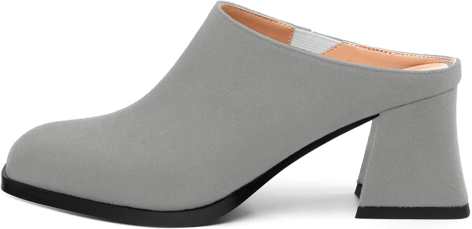 Women's Slide Sandals, Square Closed Toe Chunky Heeled Sandals, Comfort Slip On Fashion Solid Suede Mules Sandals for Women
