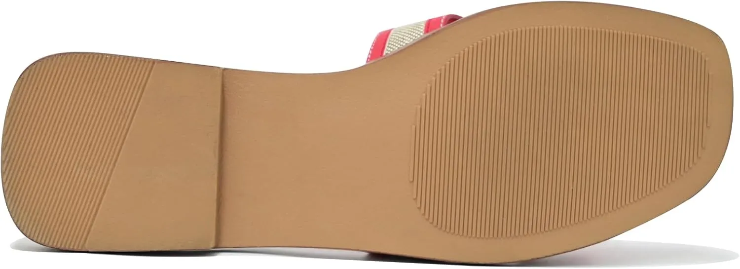 Women's Slide Sandals Wide Width Flats Slip-On Open Toe Memory Foam Comfort for Walking, Beach & Casual - Anti-Slip Sole