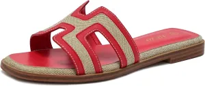 Women's Slide Sandals Wide Width Flats Slip-On Open Toe Memory Foam Comfort for Walking, Beach & Casual - Anti-Slip Sole