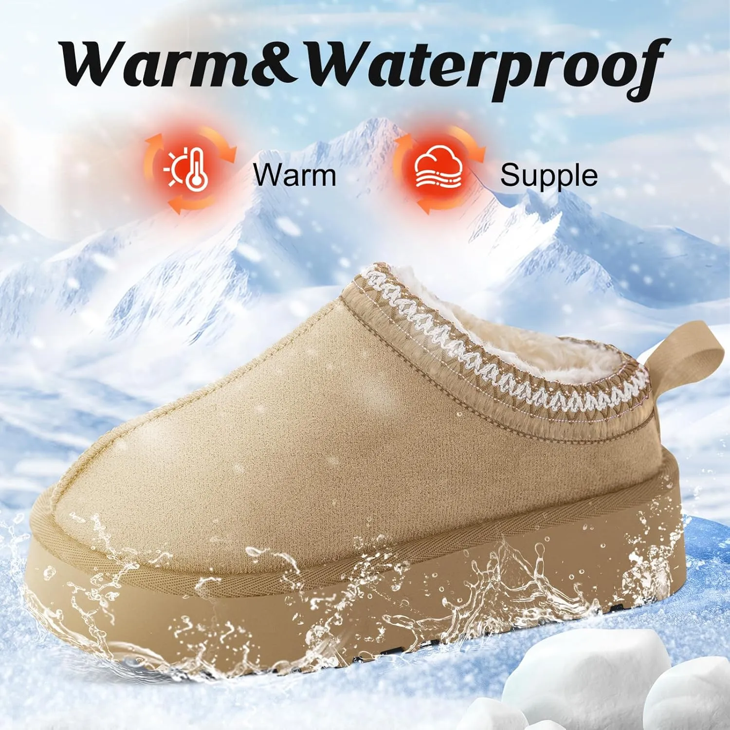Women's Slippers Platform Mini Boots for Women Short Ankle Boot Fur Fleece Lined House Slippers Anti-Slip Boot For Outdoor