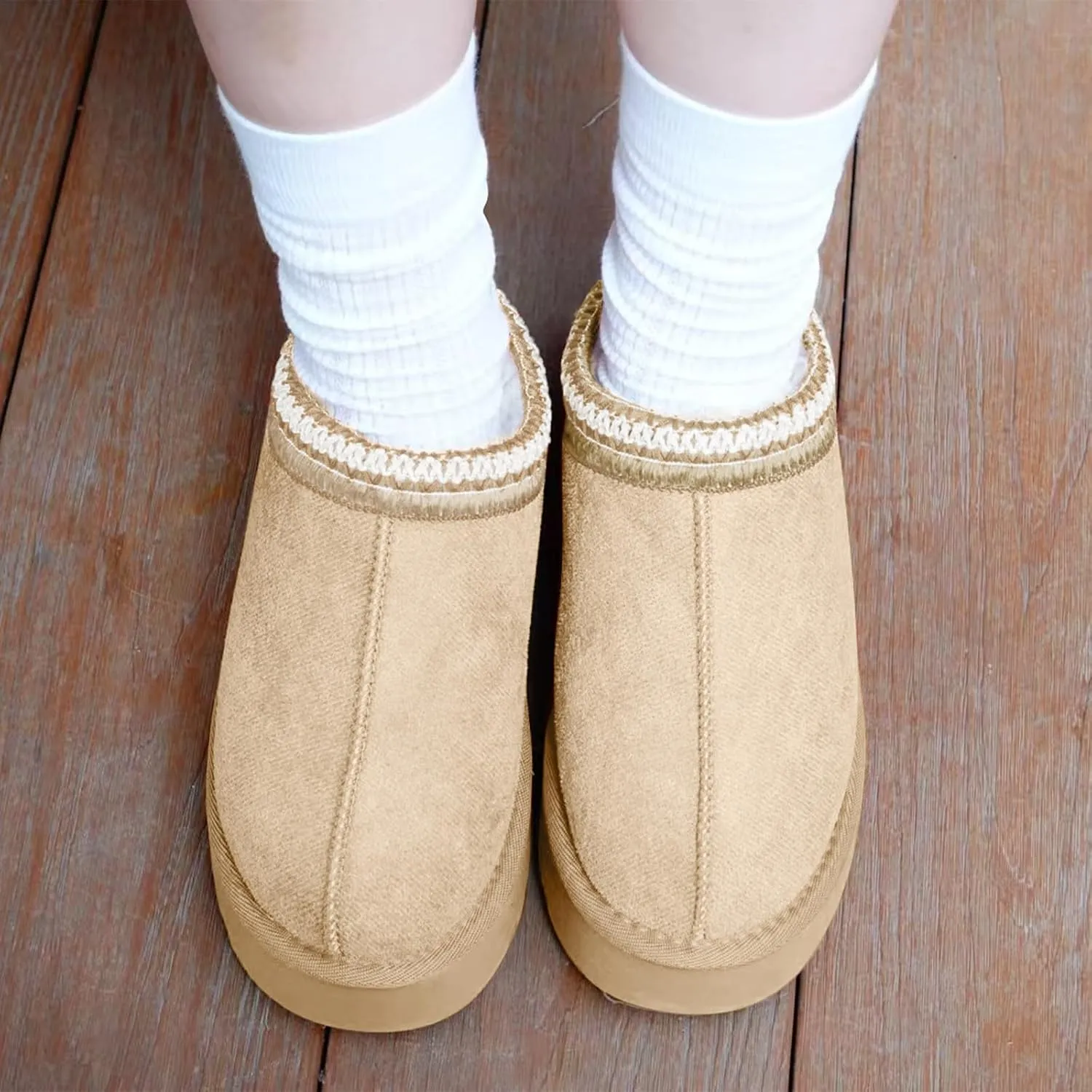Women's Slippers Platform Mini Boots for Women Short Ankle Boot Fur Fleece Lined House Slippers Anti-Slip Boot For Outdoor