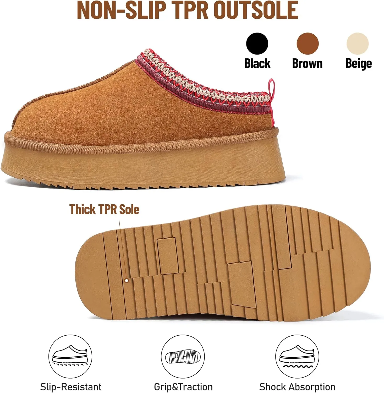 Women's Slippers Platform Mini Boots Short Ankle Boot Fur Fleece Lined House slippers Anti-Slip Boot For Outdoor