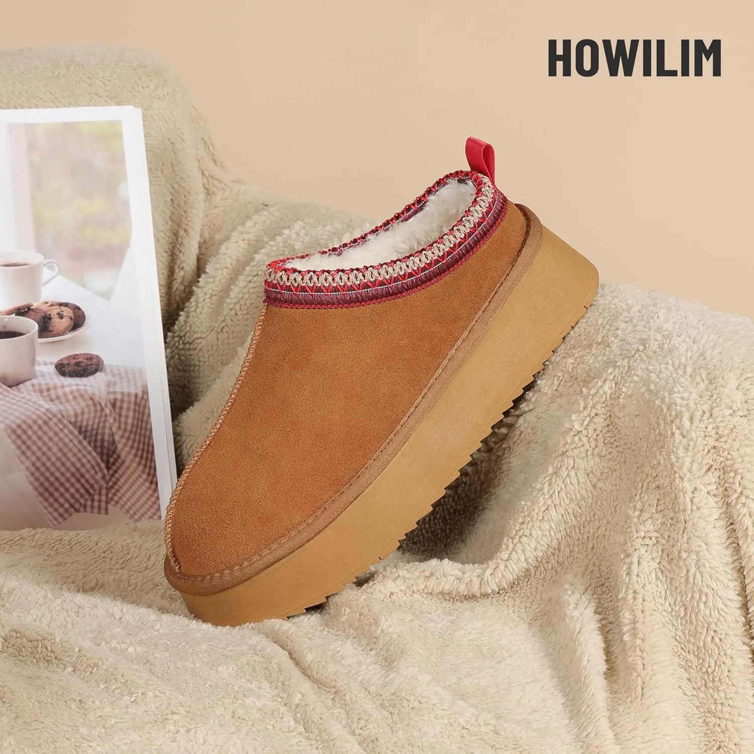 Women's Slippers Platform Mini Boots Short Ankle Boot Fur Fleece Lined House slippers Anti-Slip Boot For Outdoor