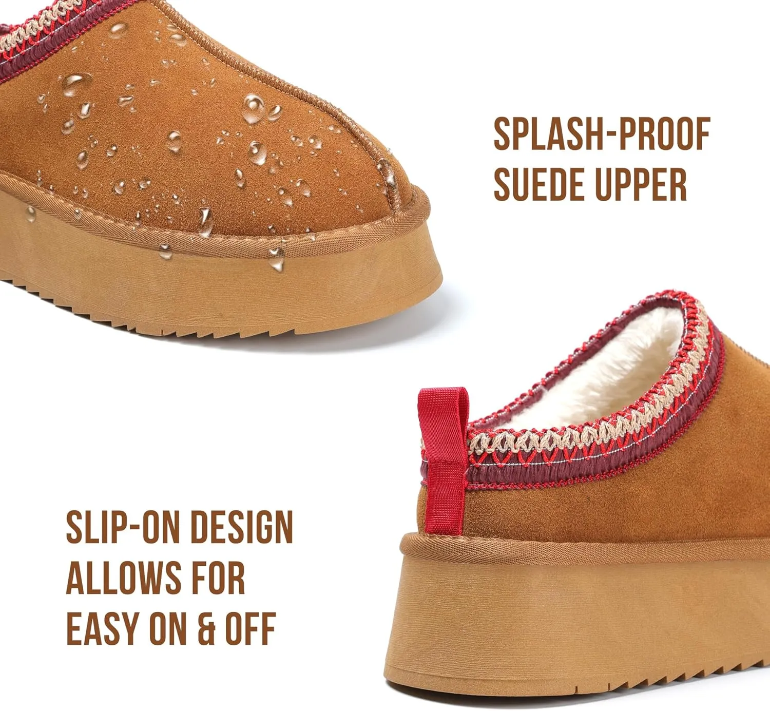 Women's Slippers Platform Mini Boots Short Ankle Boot Fur Fleece Lined House slippers Anti-Slip Boot For Outdoor