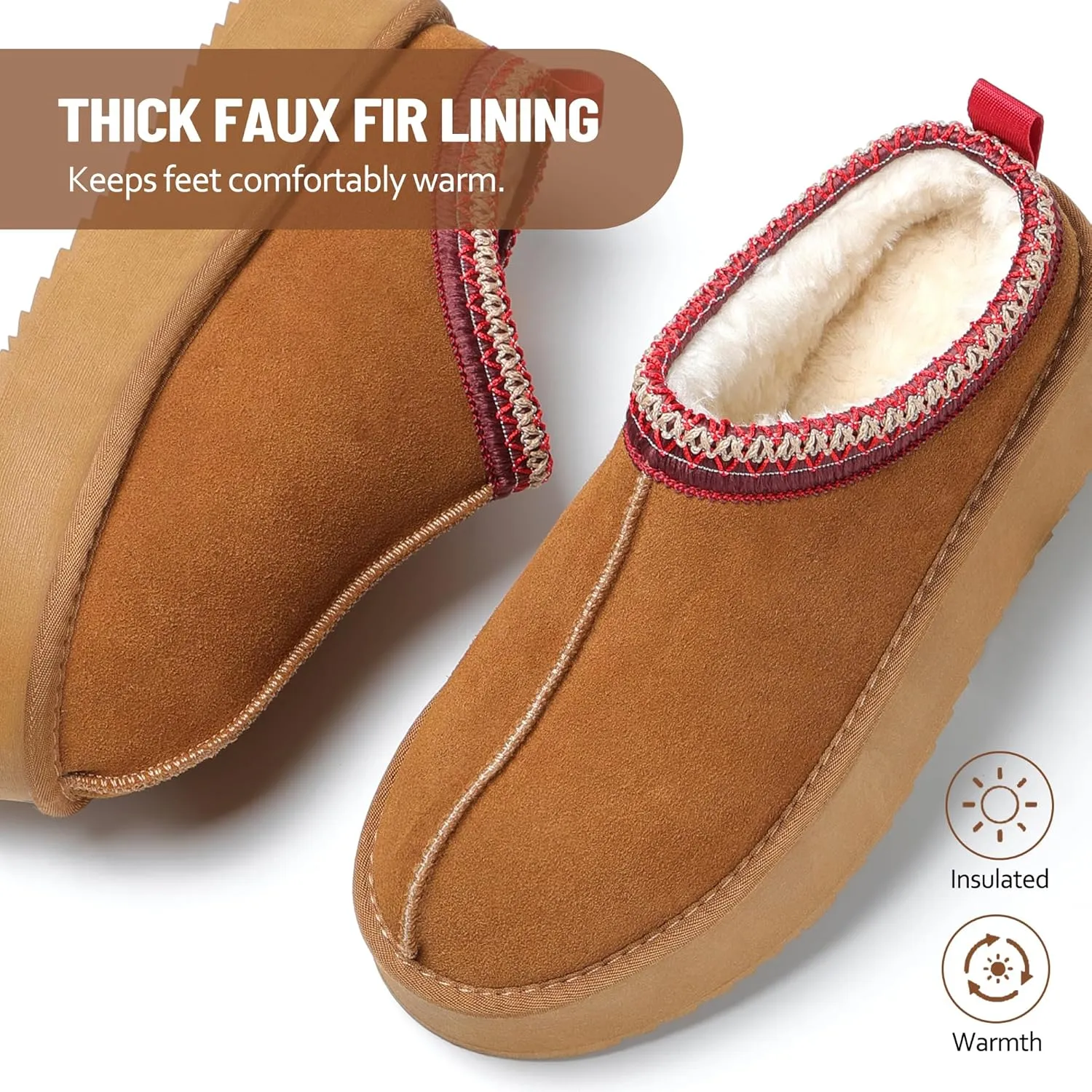 Women's Slippers Platform Mini Boots Short Ankle Boot Fur Fleece Lined House slippers Anti-Slip Boot For Outdoor