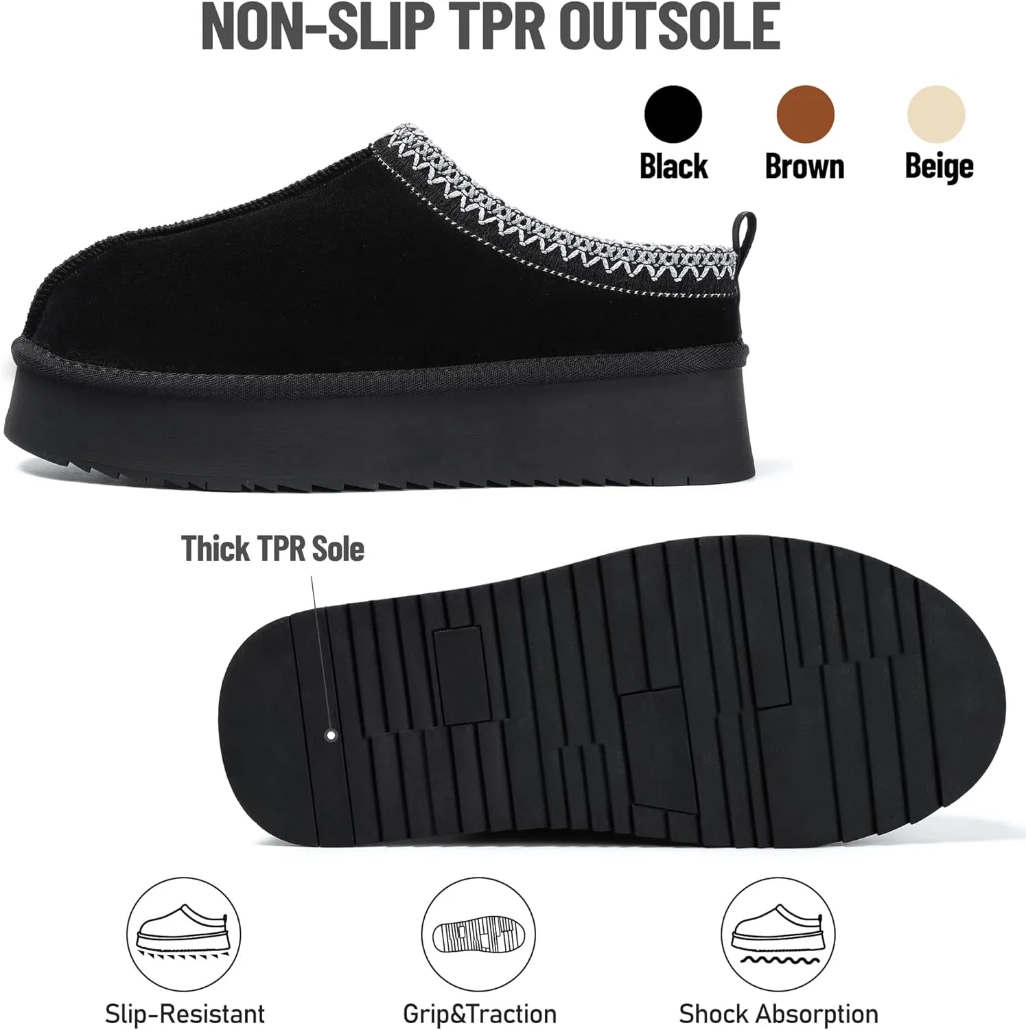 Women's Slippers Platform Mini Boots Short Ankle Boot Fur Fleece Lined House slippers Anti-Slip Boot For Outdoor