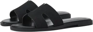 Women's Suede Flat Sandals Open Toe Slip on Sandals Comfort Slide Sandals for Women with Memory Foam