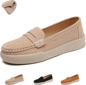 Women's Suede Slip-On Flat Penny Loafers,Fashion Comfortable Non-Slip Moccasins Driving Shoes,Lightweight Soft Sole Casual Work Boat Shoes