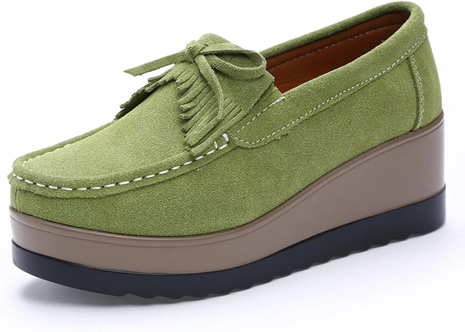 Women's Tassel Suede Wedge-Shaped Lefu Shoes Fashion Thick Sole Wedge Shaped Sneakers with Arch Support Wide Low Cut Wedge Shaped Casual Shoes.