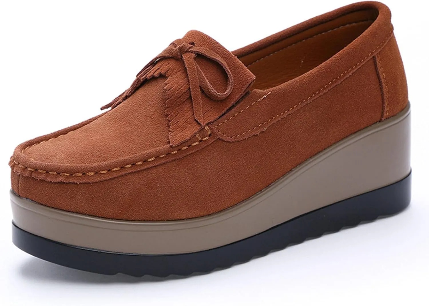 Women's Tassel Suede Wedge-Shaped Lefu Shoes Fashion Thick Sole Wedge Shaped Sneakers with Arch Support Wide Low Cut Wedge Shaped Casual Shoes.