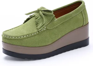 Women's Tassel Suede Wedge-Shaped Lefu Shoes Fashion Thick Sole Wedge Shaped Sneakers with Arch Support Wide Low Cut Wedge Shaped Casual Shoes.