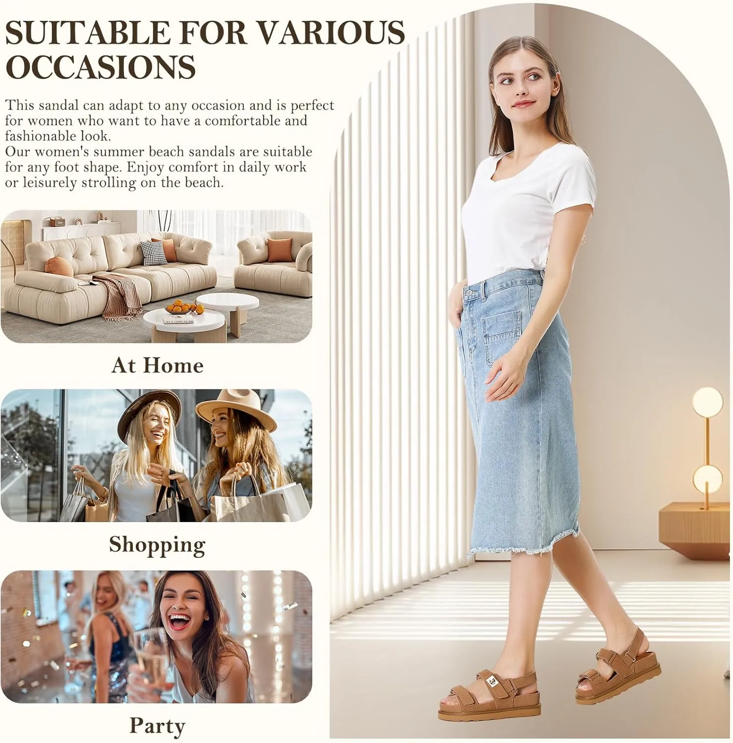 Women's Thick Platform Sandals Slide anti-slip Sole Open Toe Double Buckle Strap Summer Flats Shoes